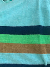 70's Vintage Dress - Vibrant Aqua Striped Sundress - Size S