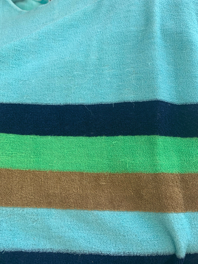 70's Vintage Dress - Vibrant Aqua Striped Sundress - Size S