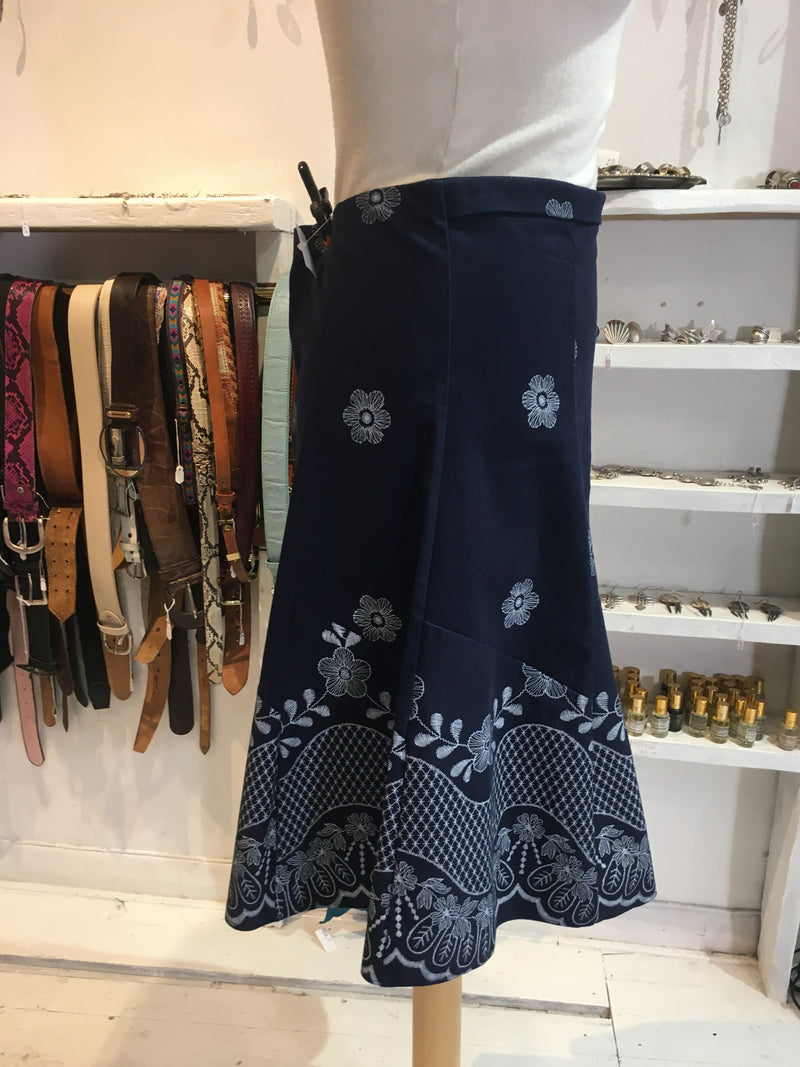 Vintage Blue & White Floral A-line Skirt -  Size M