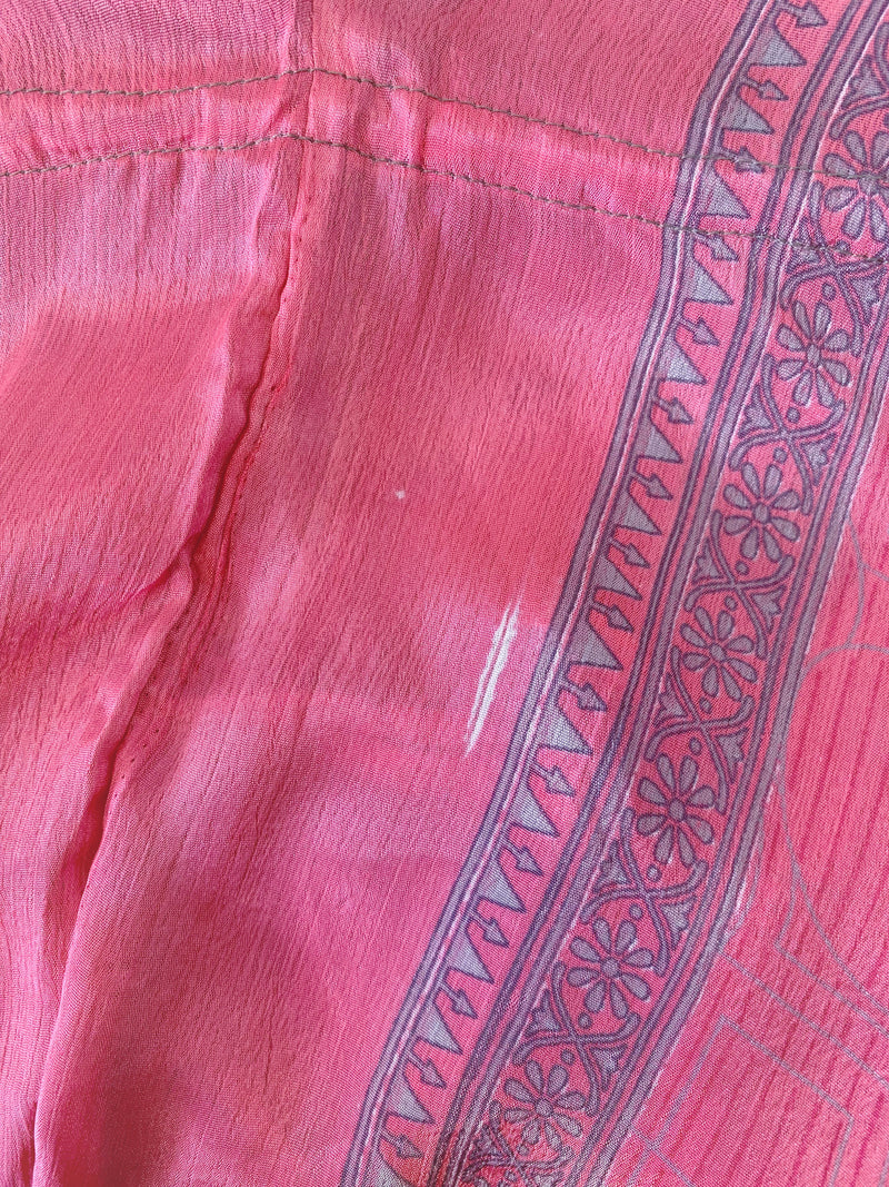 Blossom Mini Halter Dress - Vintage Indian Sari - Sweet Pink & Silver Print - XL