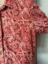 70's Vintage - White & Pink Punch Graphic Print Shirt Midi - Size XS