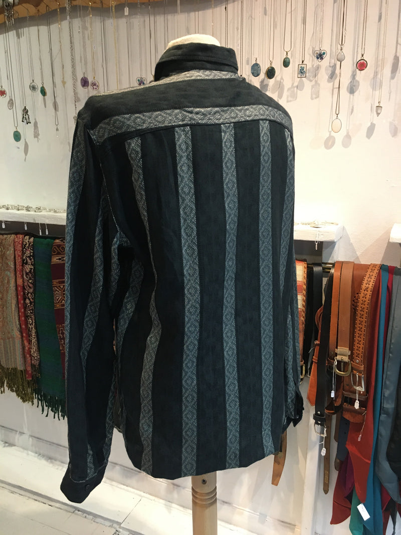 Vintage Charcoal Black Stripe Shirt - Free Size