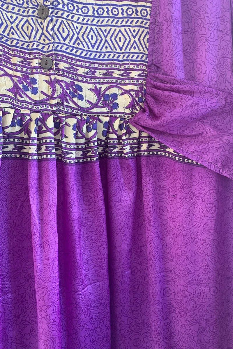 Lunar Maxi Dress - Vintage Sari - Violet Wildflower - Size S By All About Audrey