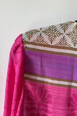 Lola Wrap Top - Candy Pink & Gold Tile - Vintage Sari - Size M/L