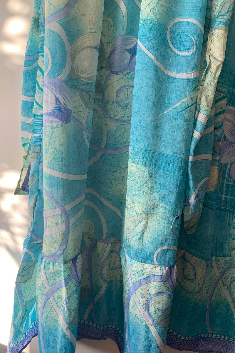 Lunar Maxi Dress - Vintage Sari - Embellished Aqua Swirl - Size S By All About Audrey
