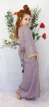 Jasmine Maxi Dress - Cherry, Prussian, & Mustard Floral Vintage Sari - Size S/M