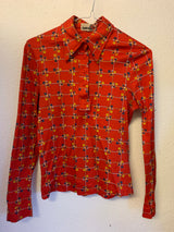 Vintage 70's - Candy Red & Sunshine Ditsy Retro Floral - Size S