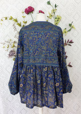 SALE Florence Smock Top - Blueberry & Sage Paisley Floral Copper Sparkly Thread (XS)