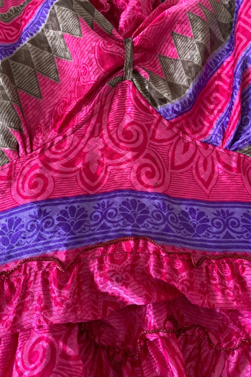 Delilah Maxi Dress - Shimmering Magenta Mosaic - Vintage Sari - Free Size L