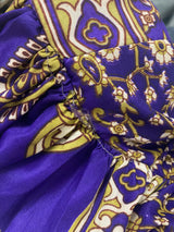 Poppy Smock Dress - Vintage Sari - Plum Purple & Golden Cream Floral - XS