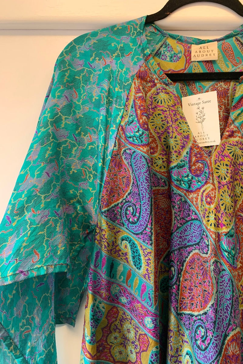 Goddess Dress - Tropical Teal Abstract Paisley - Vintage Pure Silk Mix - XS - M/L By All About Audrey