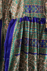 Poppy Smock Dress - Vintage Sari - Juniper & Azure Blue Jacquard