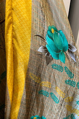 Eden Halter Maxi Dress - Vintage Sari - Lemon Yellow & Turquoise Tropical Floral - Free Size S/M By All About Audrey