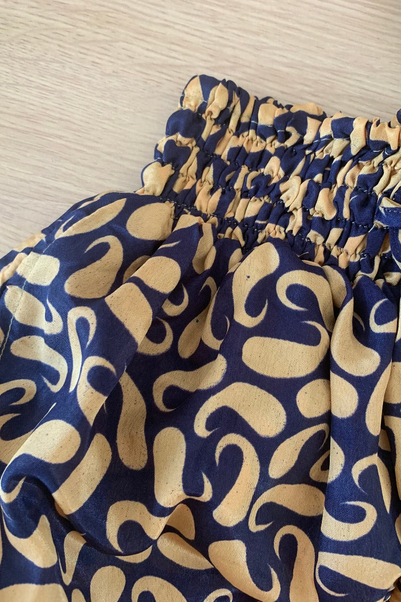 Pippa Shorts - Indigo & Champagne Bold Paisley - Vintage Indian Sari - S/M By All About Audrey
