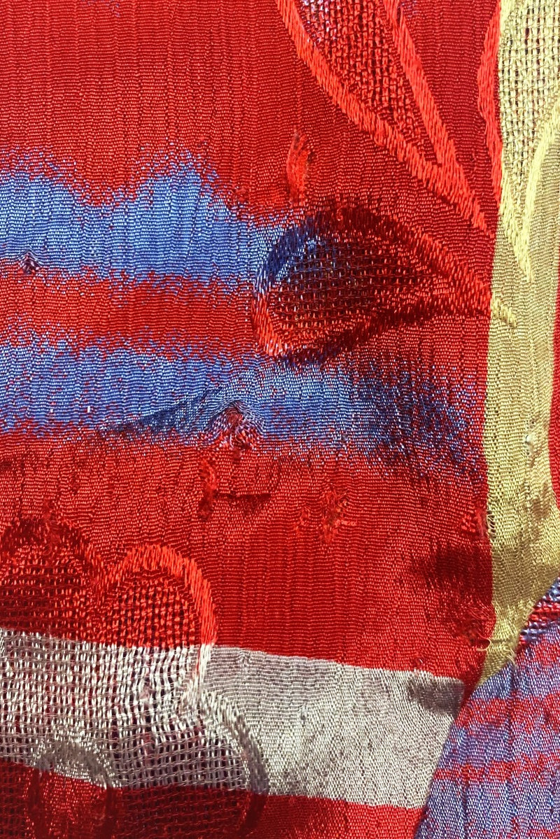 Venus Maxi Wrap Dress - Glistening Red Brushstrokes - Vintage Sari - XS - S/M