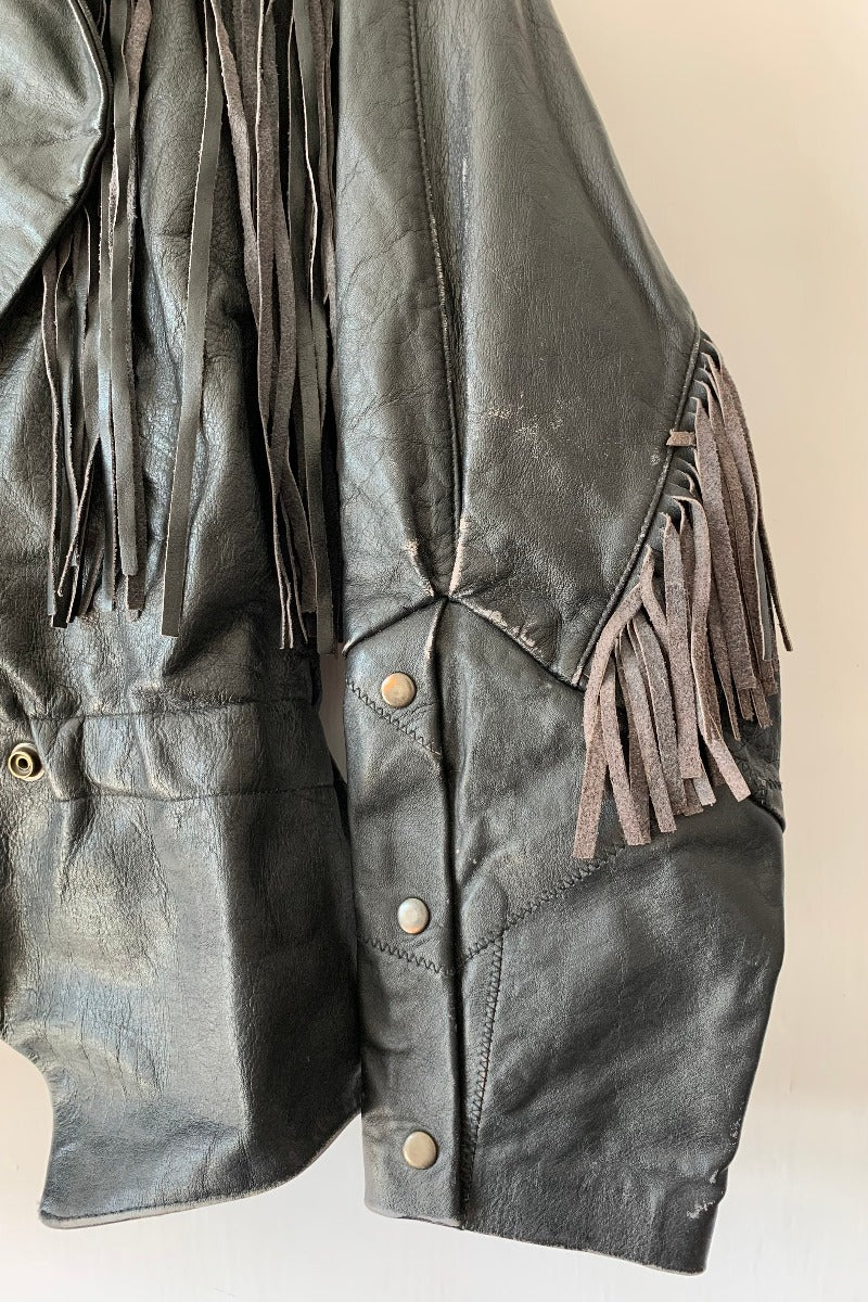 Vintage Jet Black Batwing Tassel Biker Jacket - Size S By All About Audrey