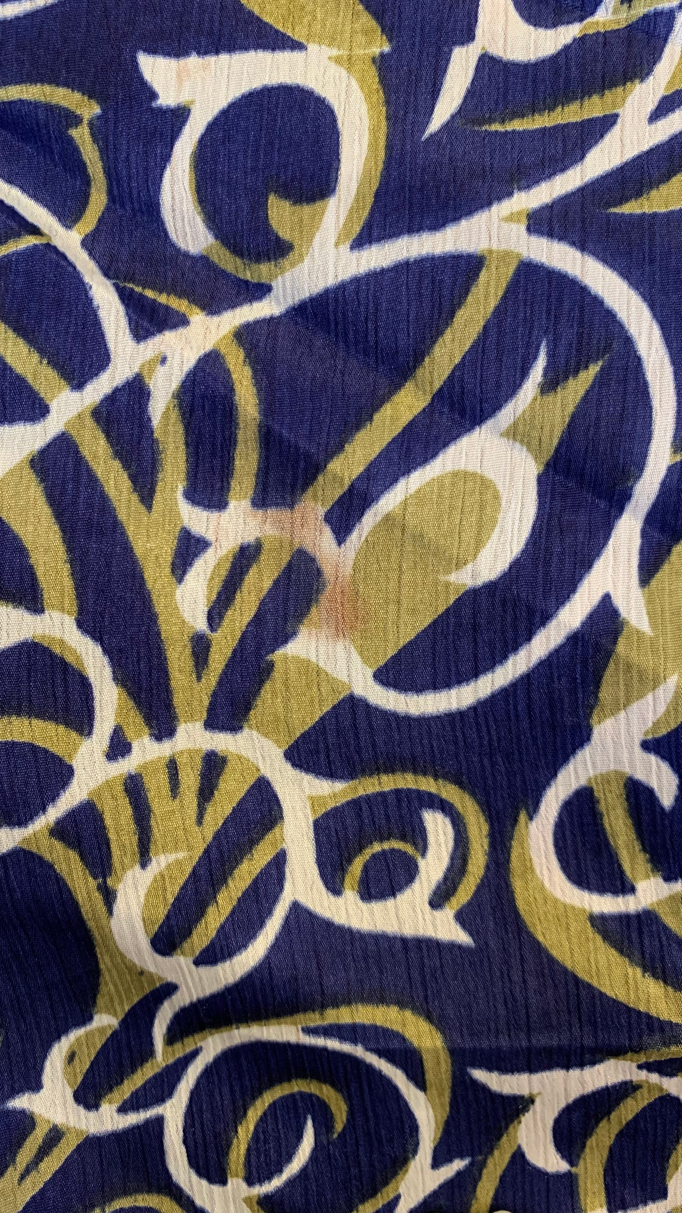 Gemini Wrap Top - Vintage Indian Sari - Navy & Olive Swirling Vines - S/M