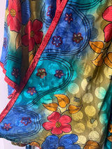 Karina Kimono Mini Dress - Vintage Sari - Vivid Kaleidoscope Floral - Free Size S/M By All About Audrey
