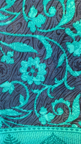 Angelica Mini Angel Sleeve Kaftan - Steel Blue & Spearmint Collage Floral - Free Size S/M