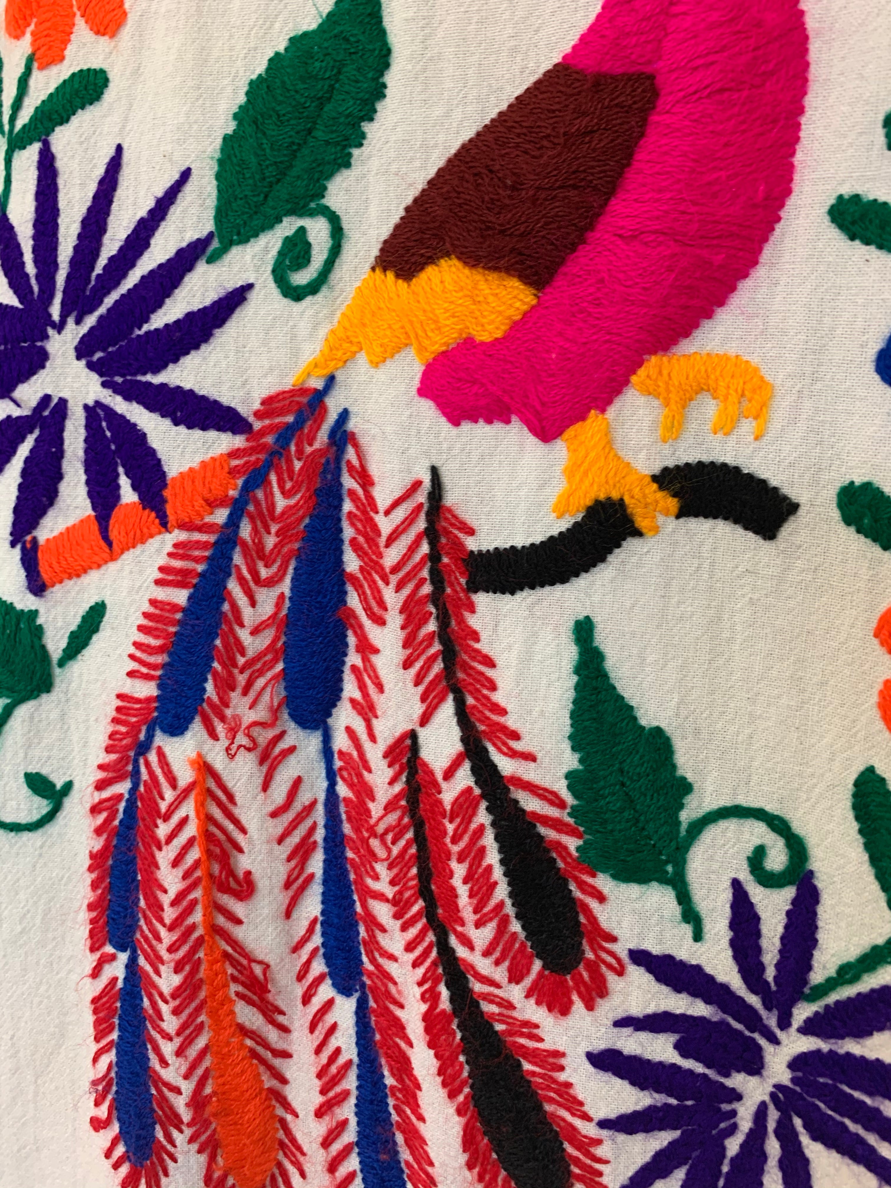 Vintage Dress - Mexican Peacock Floral Embroidered Midi - Free Size