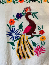 Vintage Dress - Mexican Peacock Floral Embroidered Midi - Free Size