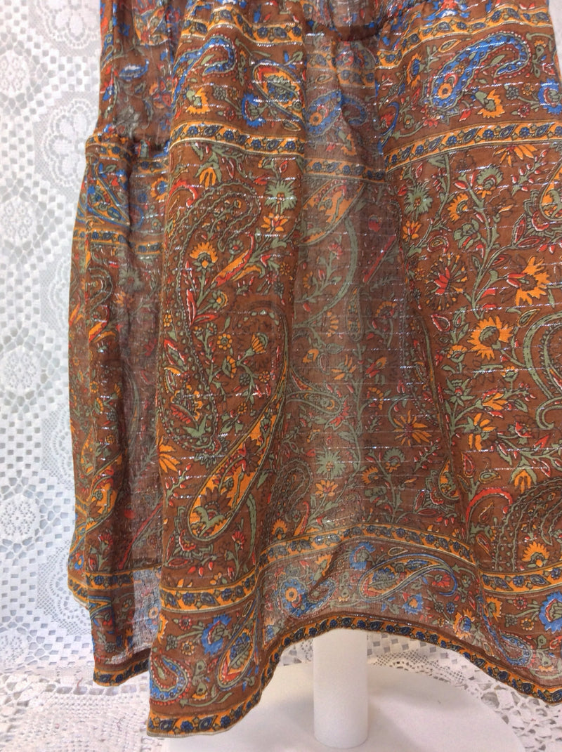 SALE Florence Dress - Sparkly Indian Cotton Smock Dress - Chestnut & Cobalt Floral Paisley - Size XS
