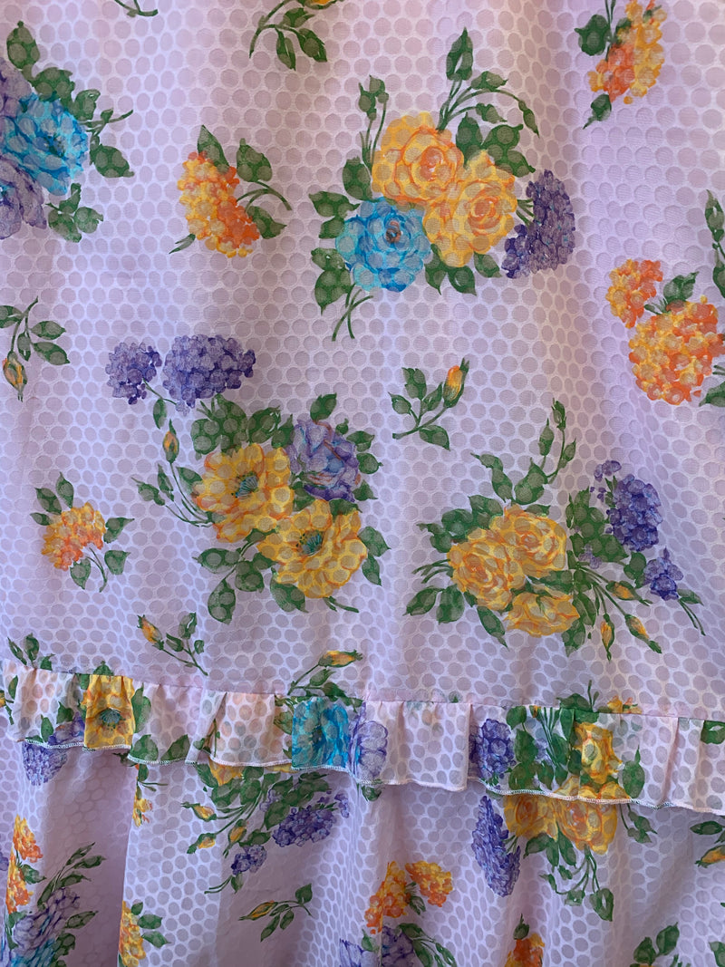 70's Vintage - Powder Pink Floral Frill Halter-neck Maxi - Size XS