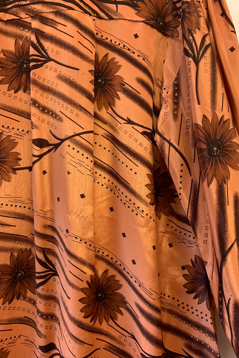 Bonnie Shirt Dress - Retro Rose Gold Floral - Vintage Indian Sari - Free Size XXL