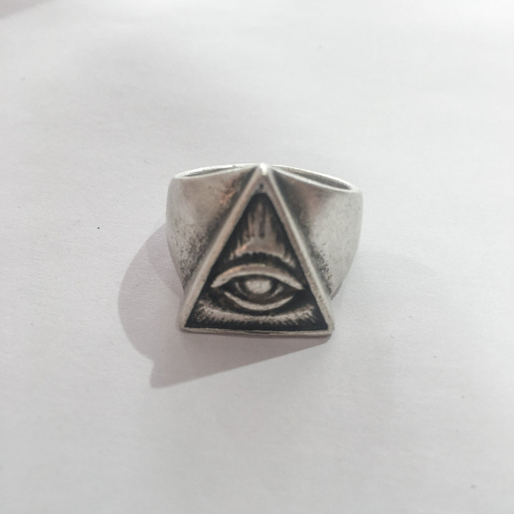 detail silver plated eye of providence ring with antique effect finish by all about audre