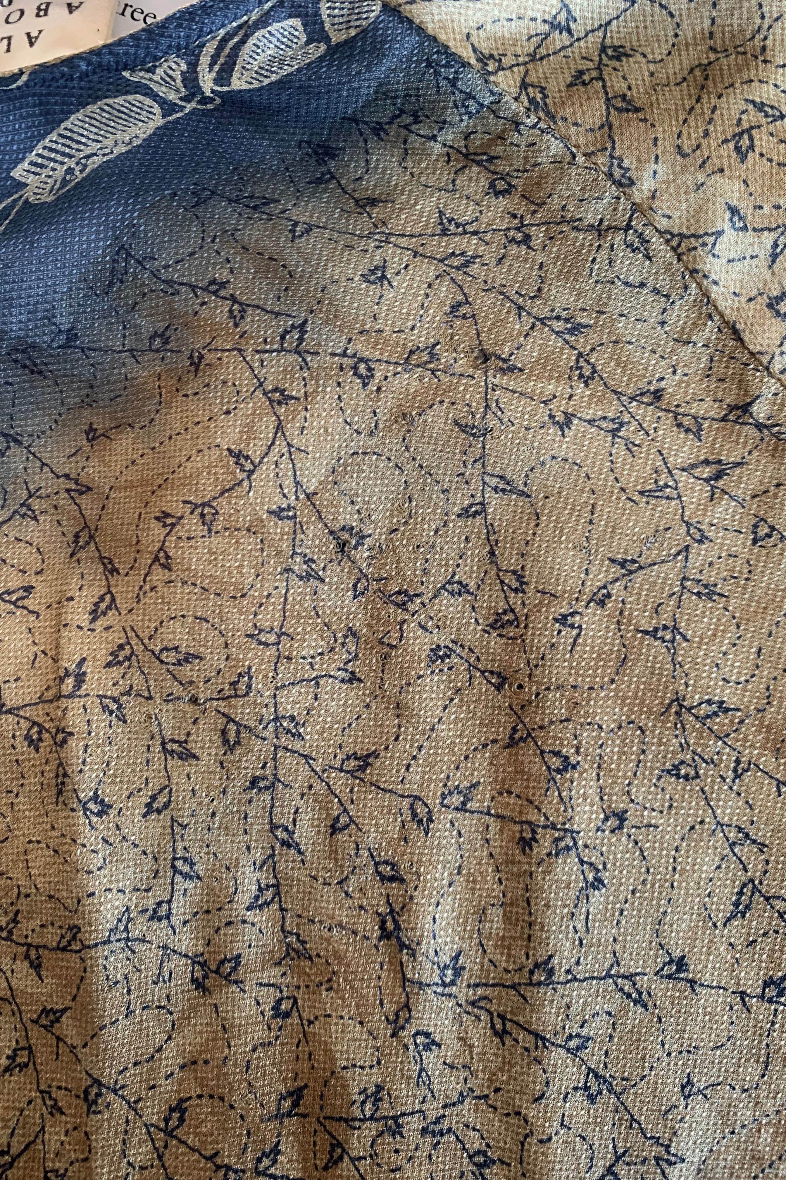 Goddess Dress - Antique Gold & Denim Blue Floral - Indian Pure Silk Sari - Free Size