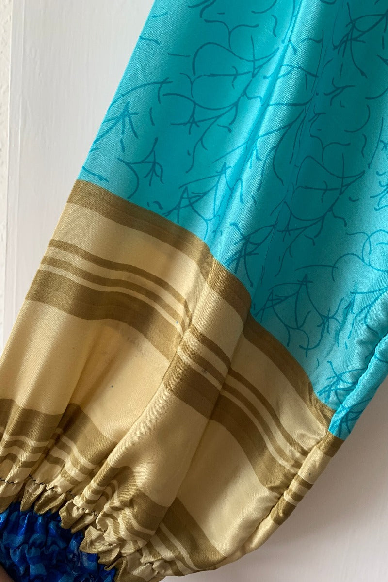 Pearl Top - Turquoise & Sandstone Stripe - Vintage Indian Sari - S - M/L By All About Audrey