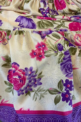 Rosie Maxi Skirt - Vintage Sari - Antique White, Violet & Pink Rose Floral - XS - M By All About Audrey