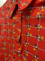 Vintage 70's - Candy Red & Sunshine Ditsy Retro Floral - Size S