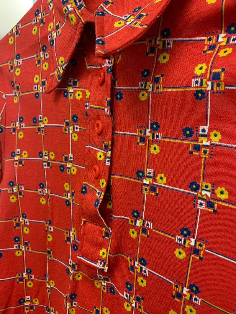 Vintage 70's - Candy Red & Sunshine Ditsy Retro Floral - Size S