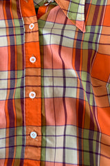 70s Vintage Top - Checkered Burnt Orange & Lime Shirt - Free Size S/M