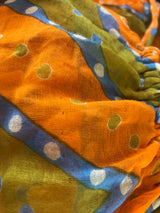 Esmerelda Maxi Dress - Vintage Indian Cotton - Sunrise, Lime & Sky Blue Block Print - Free Size