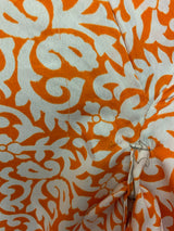 Aquaria Robe Dress - Vintage Indian Sari - Tiger Orange & Indigo Mosaic Tile Print - Free Size XL