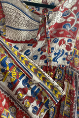 Daisy Midi Smock Dress - Vintage Cotton Sari - Ruby Red Horse & Cart Print - M/L By All About Audrey