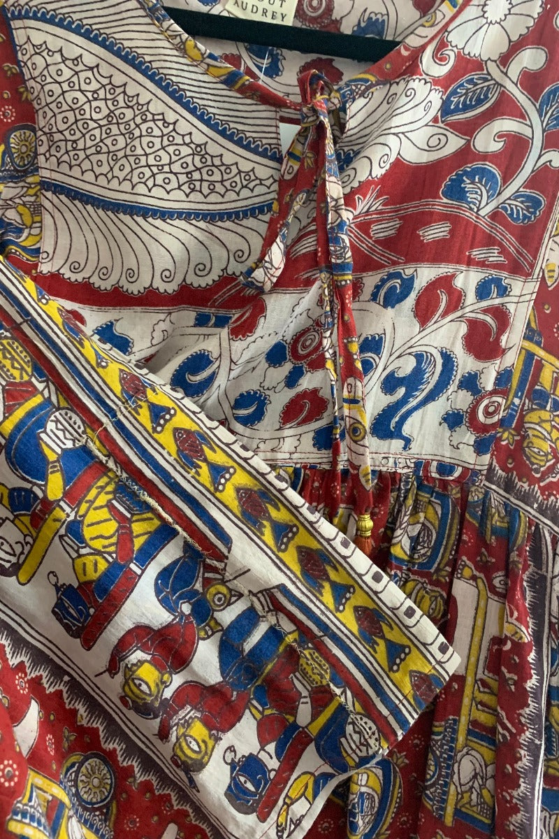 Daisy Midi Smock Dress - Vintage Cotton Sari - Ruby Red Horse & Cart Print - M/L By All About Audrey