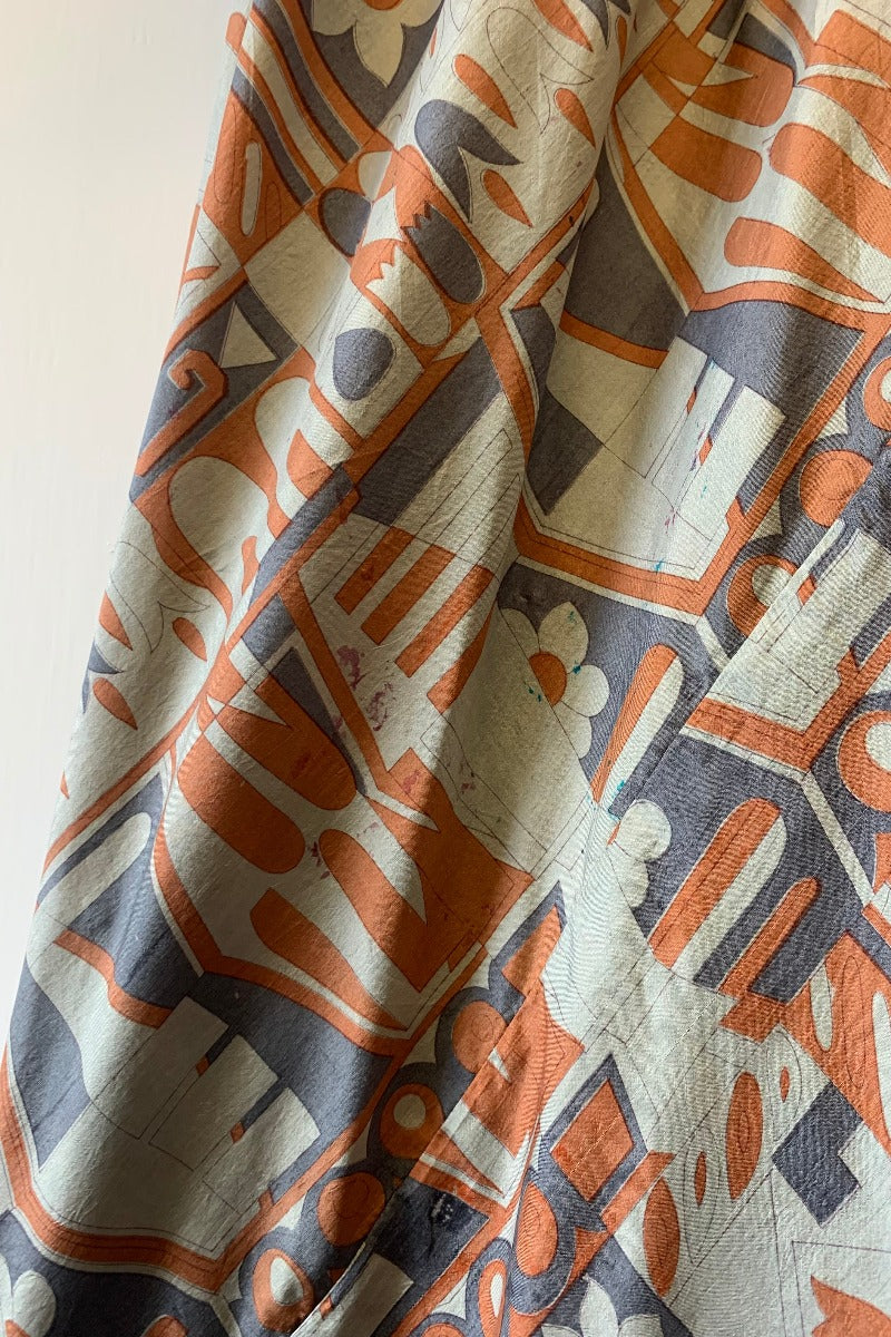 Goddess Dress - Misted Grey & Peach Patchwork - Vintage Pure Silk - XS - M/L By All About Audrey