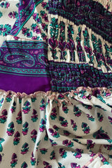 Delilah Maxi Dress - Amethyst & Aqua Motif - Vintage Sari - Free Size S/M