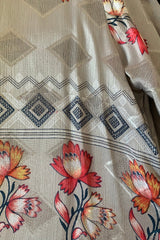 Karina Kimono Mini Dress - Vintage Sari - Silver Fiery Blossom - Free Size XXL By All About Audrey