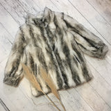 Vintage White & Grey Faux Fur Coat - Size M
