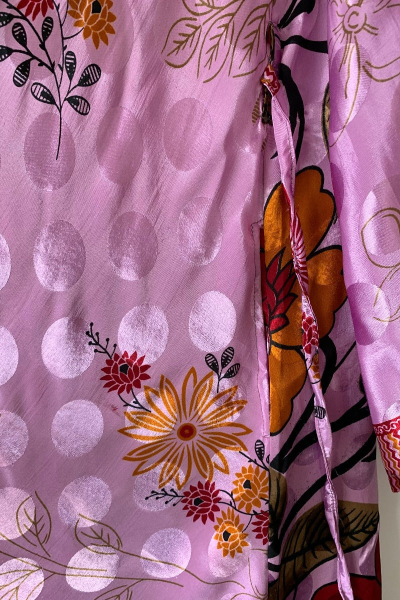 Karina Kimono Mini Dress - Vintage Sari - Garden Cosmos Floral - Free Size XL By All About Audrey