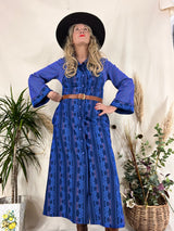 Vintage 70s Housecoat - Midnight Sapphire Mosaic - Size S/M