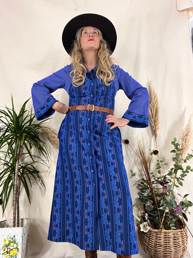 Vintage 70s Housecoat - Midnight Sapphire Mosaic - Size S/M