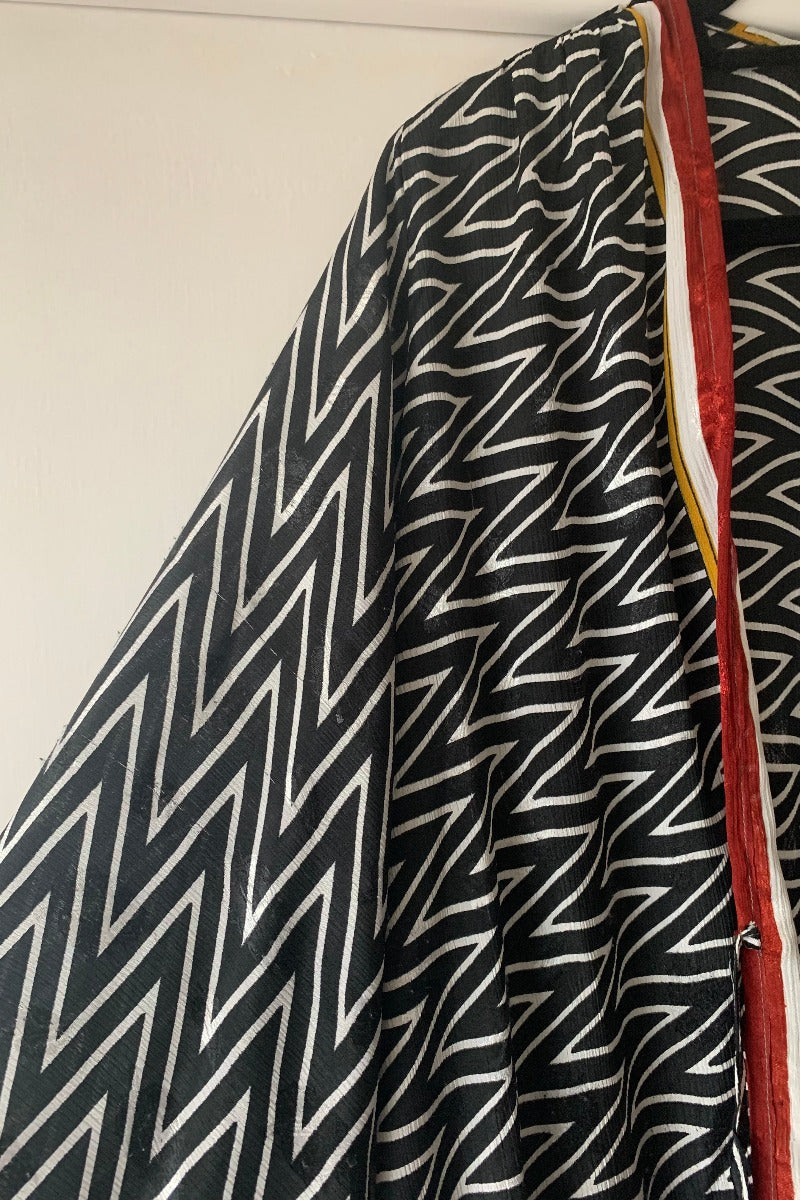 Karina Kimono Mini Dress - Vintage Sari - Midnight Chevron & Red Paisley - Free Size S/M By All About Audrey