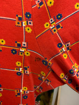 Vintage 70's - Candy Red & Sunshine Ditsy Retro Floral - Size S