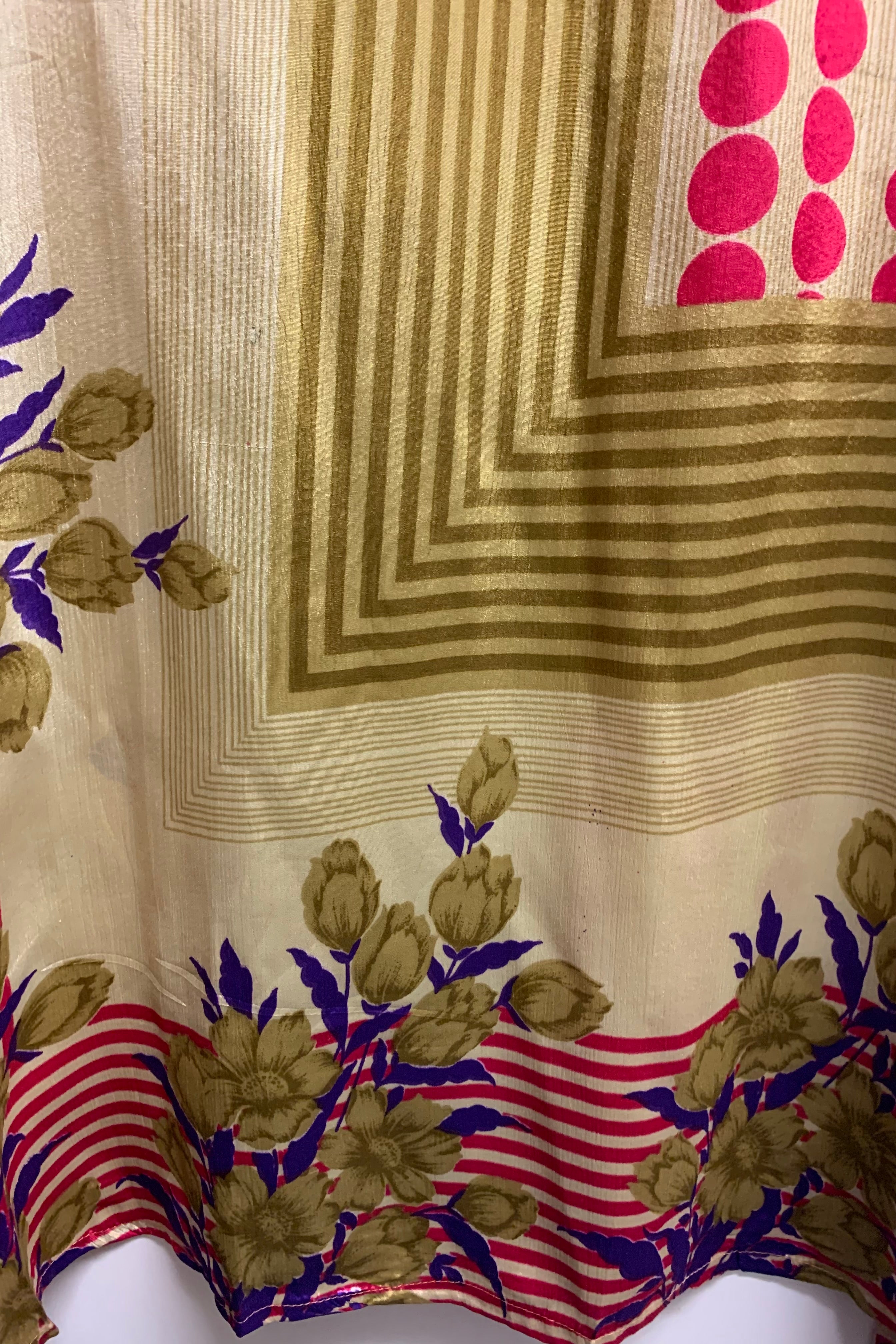 Cassandra Maxi Kaftan - Cerise Flowers & Spots - Vintage Sari - Size S/M