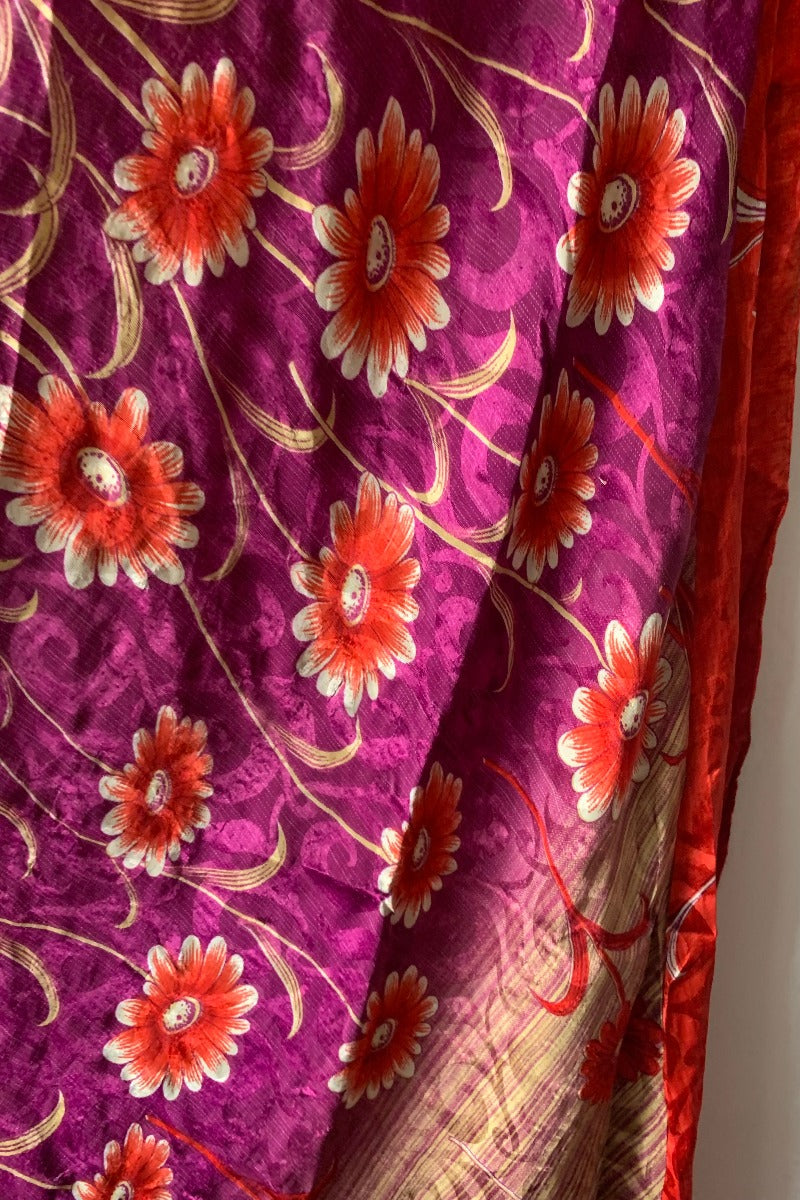 Aquaria Kimono Dress - Vintage Sari - Purple & Scarlett Retro Floral - Free Size S/M By All About Audrey